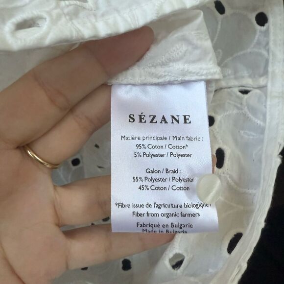 Sezane White Chiara Eyelet Ruffled Cotton Blouse, Size 38 - Picture 9 of 12